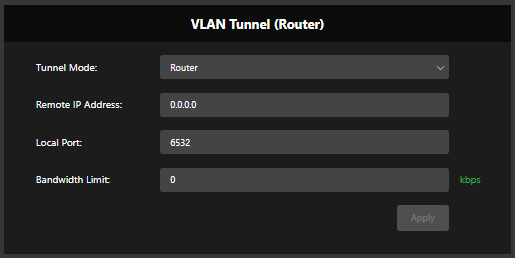 Network tab VLAN Tunnel Router