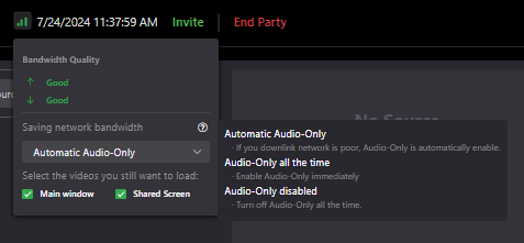 Network measurement Audio menu