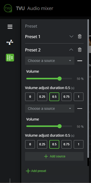 Add preset add source menu