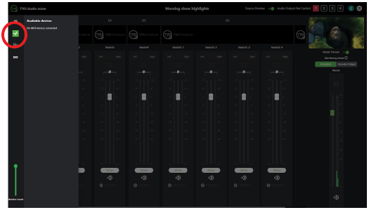 Advanced Audio Mixer MIDI device menu