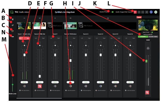 TVU Audio mixer user interface