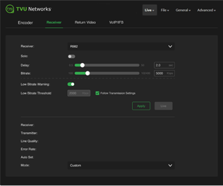 Live receiver panel