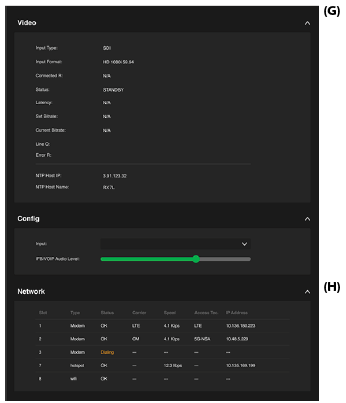 TVU One video and network status