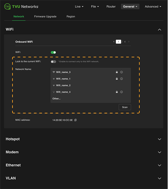 WiFi panel