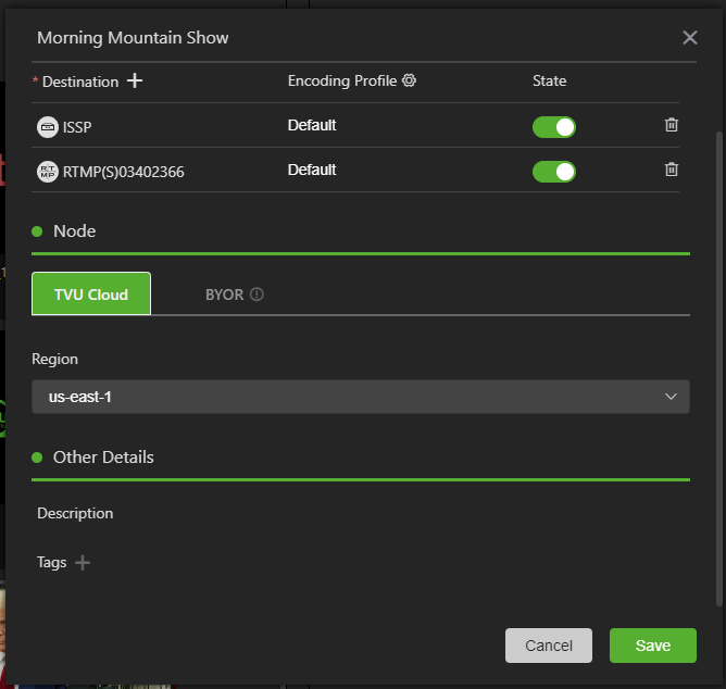 MediaHub New project settings - TVU Cloud
