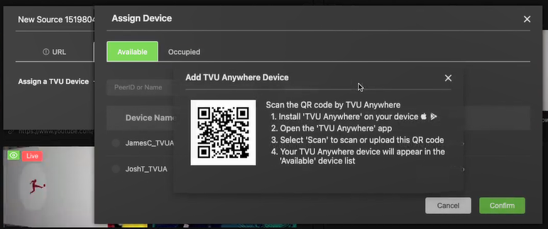 MediaHub Device tab add TVU Anywhere