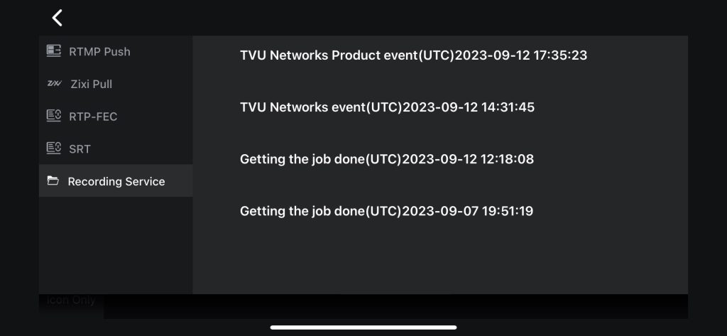 TVU Review interface - Recording list example