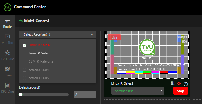 Multi-Control window  select receiver menu