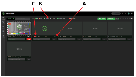 Receiver Control page - Advanced and status functions