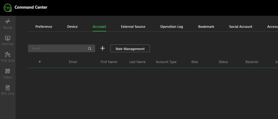 Setting page -  Account tab Plus icon