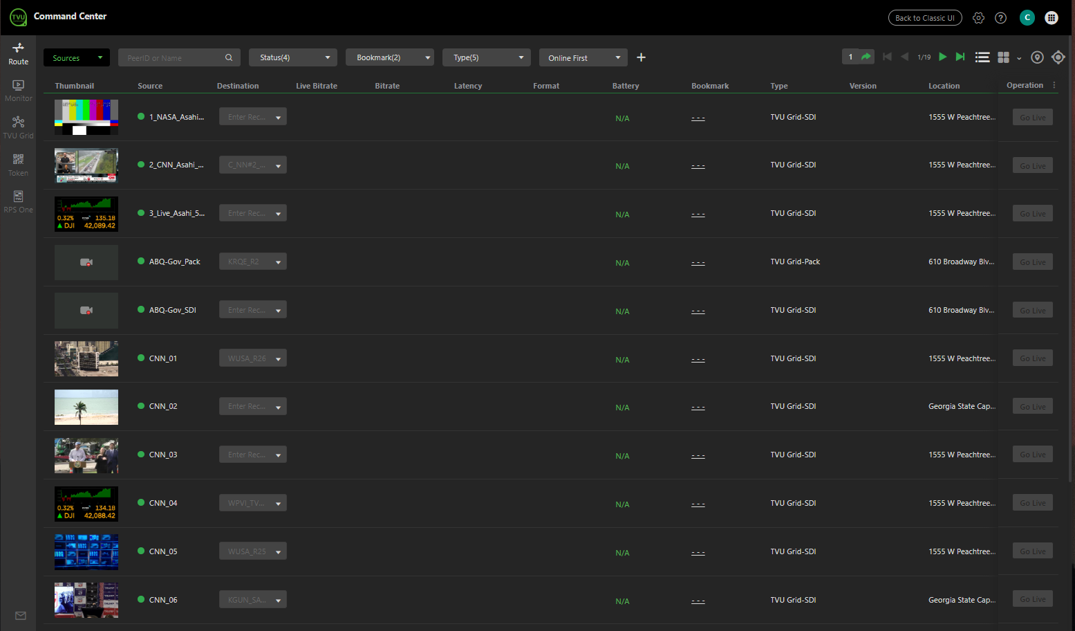 TVU Command Center user interface