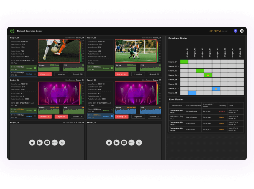 Acquisition monitoring interface - Network Operations Center