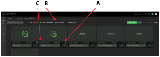 Receiver Control page - Advanced and status functions