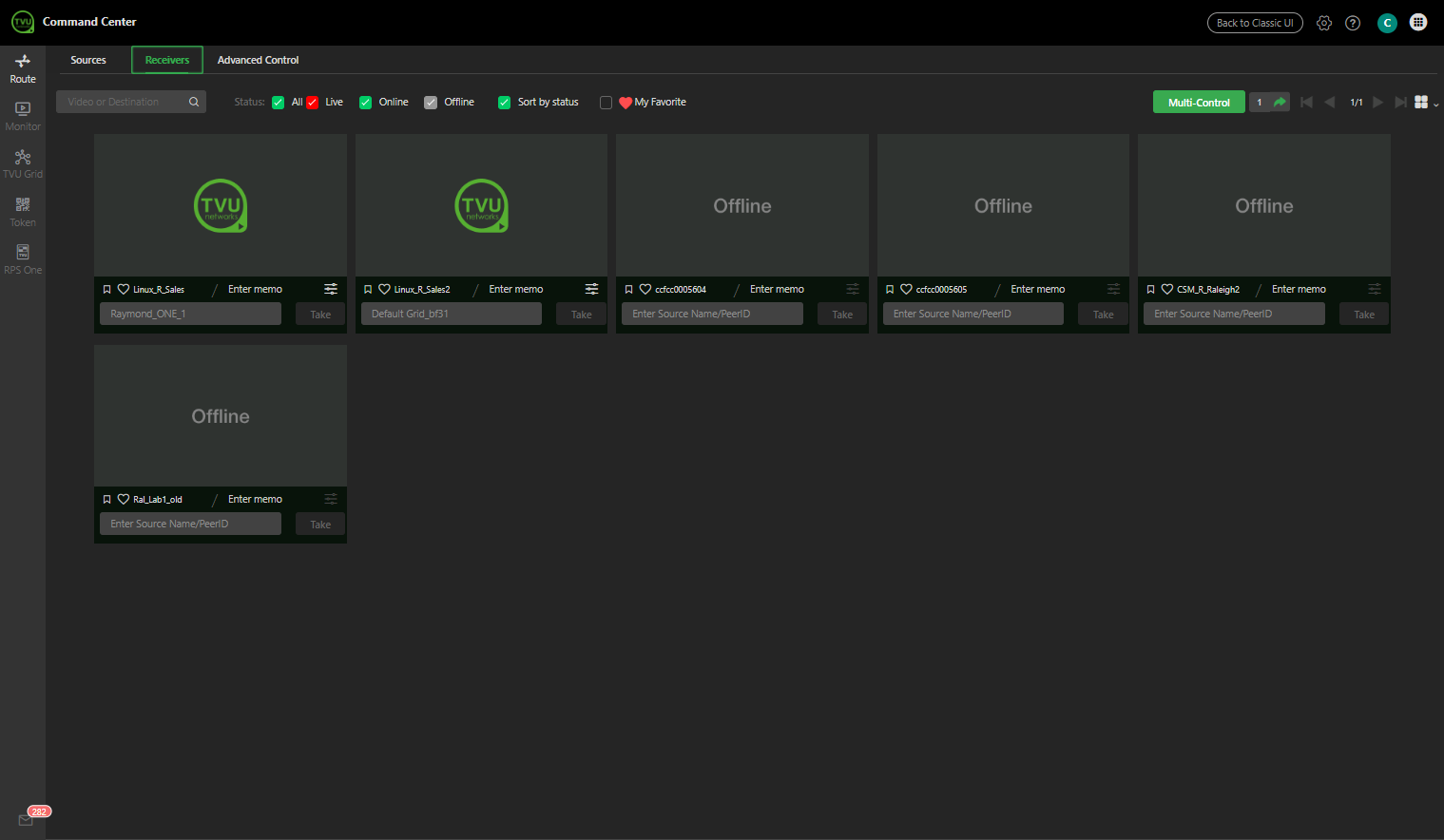 Receiver Control page