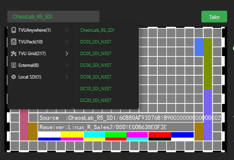 Select and take a source live - Advanced Control page