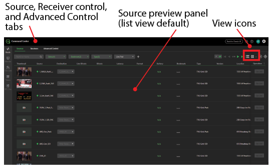 TVU Command Center User interface